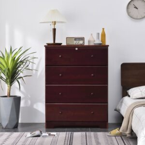 WPfurniture Isabela Collection Solid Pine Wood 4 Drawer Chest Dresser (Mahogany) From Woodpeckers Furniture and Mattress