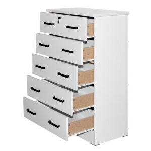 Better Home Products Cindy 5 Drawer Chest Wooden Dresser with Lock in White From Better Home Products