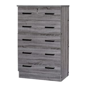 Better Home Products Cindy 5 Drawer Chest Wooden Dresser with Lock in Gray From Better Home Products