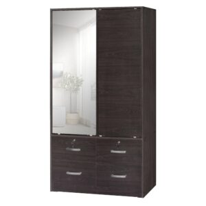 Better Home Products Sarah Double Sliding Door Armoire with Mirror in Tobacco From Better Home Products