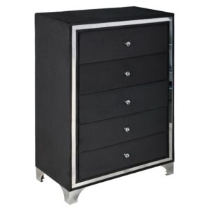 Better Home Products Monica Velvet Upholstered 5 Drawer Chest Dresser in Black From Better Home Products