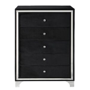 Better Home Products Monica Velvet Upholstered 5 Drawer Chest Dresser in Black From Better Home Products