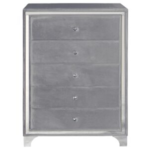 Better Home Products Monica Velvet Upholstered 5 Drawer Chest Dresser in Gray From Better Home Products