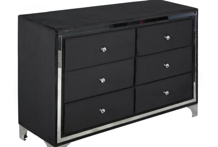 Better Home Products Monica Velvet Upholstered Double Dresser in Black From Better Home Products