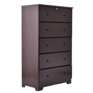 Better Home Products Isabela Solid Pine Wood 5 Drawer Chest Dresser in Mahogany From Better Home Products