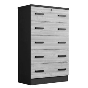 Better Home Products Cindy 5 Drawer Chest Wooden Dresser with Lock in Ebony From Better Home Products