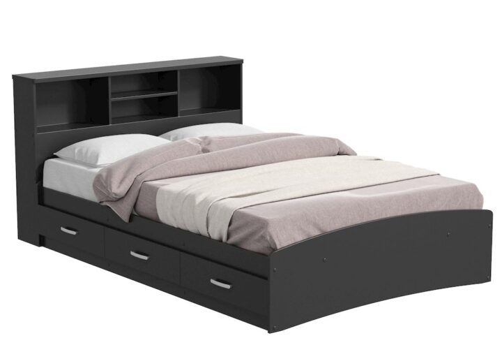 Bed with 3 Drawers and Bookcase Headboard (Black