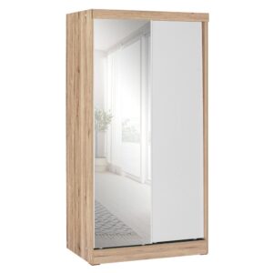 Better Home Products Mirror Wood Double Sliding Door Wardrobe White /Natural Oak From Better Home Products