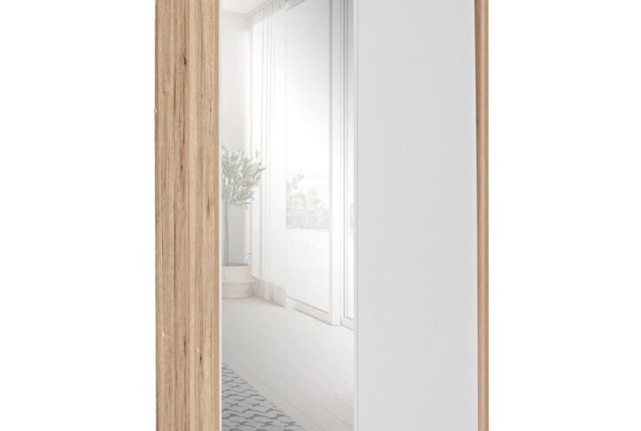 Better Home Products Mirror Wood Double Sliding Door Wardrobe White /Natural Oak From Better Home Products