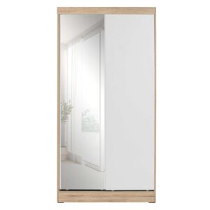 Better Home Products Mirror Wood Double Sliding Door Wardrobe White /Natural Oak From Better Home Products