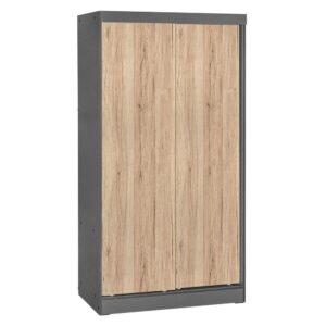 Better Home Products Modern Wood Double Sliding Door Wardrobe Natural Oak /Gray From Better Home Products