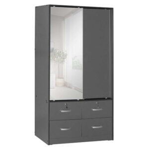 Better Home Products Sarah Double Sliding Door Armoire with Mirror in Dark Gray From Better Home Products