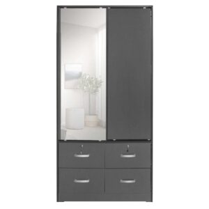 Better Home Products Sarah Double Sliding Door Armoire with Mirror in Dark Gray From Better Home Products