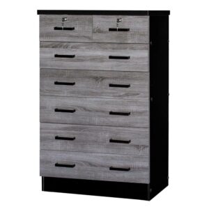 Better Home Products Cindy 7 Drawer Chest Wooden Dresser in Gray & Black From Better Home Products