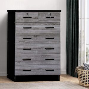 Better Home Products Cindy 7 Drawer Chest Wooden Dresser in Gray & Black From Better Home Products