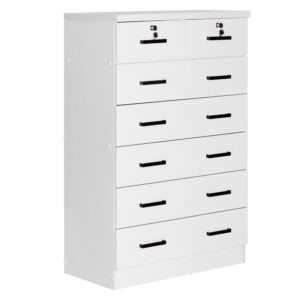 Better Home Products Cindy 7 Drawer Chest Wooden Dresser with Lock in White From Better Home Products