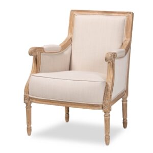 Baxton Studio Chavanon Wood & Light Beige Linen Traditional French Accent Chair From Baxton Studio