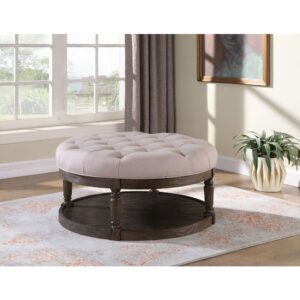 Best Master Tufted Fabric Upholstered Round Ottoman in Rustic Gray/Beige From Best Master Furniture