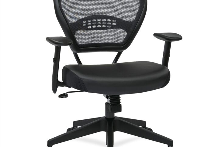 Office Star Professional Dark Air Grid Back Managers Chair - Leather Seat - 5-star Base - Black - 1 Each From Office Star Products