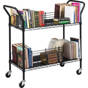 Safco Double Sided Wire Book Cart - 4 Shelf - 200 lb Capacity - 4 Casters - 3" Caster Size - Steel - 34" Width x 19.3" Depth x 40.5" Height - Black From Safco