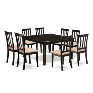 PFAN9-CAP-C 9 Pc Dining room set-Square gathering Table with Leaf and 8 Dining Chairs From East West Furniture