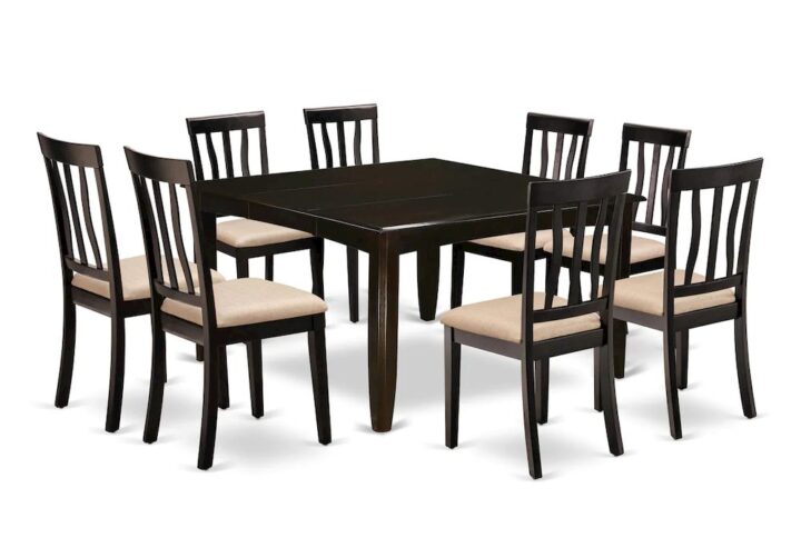 PFAN9-CAP-C 9 Pc Dining room set-Square gathering Table with Leaf and 8 Dining Chairs From East West Furniture