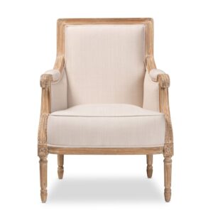 Baxton Studio Chavanon Wood & Light Beige Linen Traditional French Accent Chair From Baxton Studio