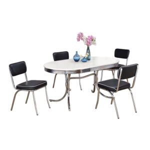 Retro 5-piece Oval Dining Set Glossy White and Black From Coaster