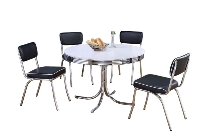 Retro 5-piece Round Dining Set Glossy White and Black From Coaster