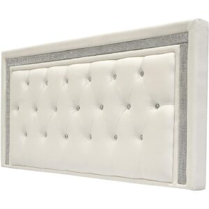 Best Master Faux Leather Full/Queen Headboard Tufted Crystal Rhinestone in White From Best Master Furniture