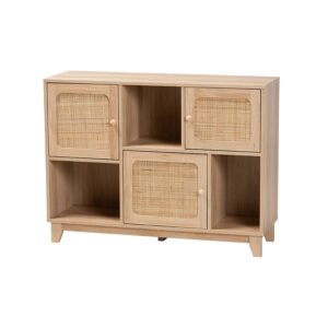 Light Brown Finished Wood and Natural Rattan 3-Door Sideboard From bali & pari From bali & pari