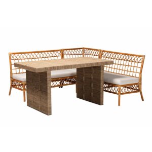 Abella Modern Bohemian Honey Rattan 4-Piece Dining Nook Set From bali & pari From bali & pari