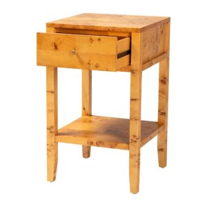 Modern and Contemporary Natural Light Mappa Real Burl Wood 1-Drawer Nightstand From bali & pari From bali & pari