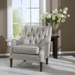 Elevate your living room with the vintage-inspired style of the Madison Park Qwen Button Tufted Accent Chair. This accent chair is upholstered in a soft