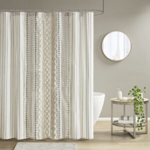 Elevate the look of your bathroom with the INK+IVY Imani Cotton Printed Shower Curtain with Chenille Stripe. This 100% cotton shower curtain features a globally inspired Aztec print with a cotton chenille trim that adds a sophisticated touch. Machine washable for easy care