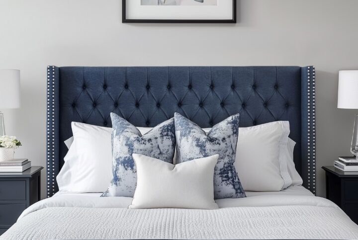 Elevate your bedroom with the Madison Park Amelia Upholstered Headboard