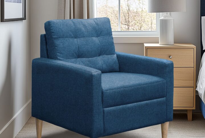 Upgrade your living space with our modern accent chair. With clean lines and a sleek track arm silhouette