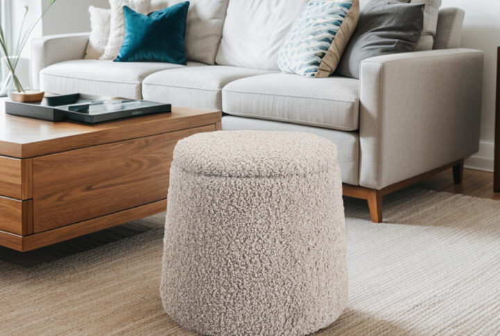 The Chapel Hill Tara Round Storage Ottoman combines style with functionality