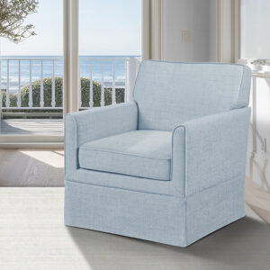 The accent chair takes inspiration from a timeless slipcover design