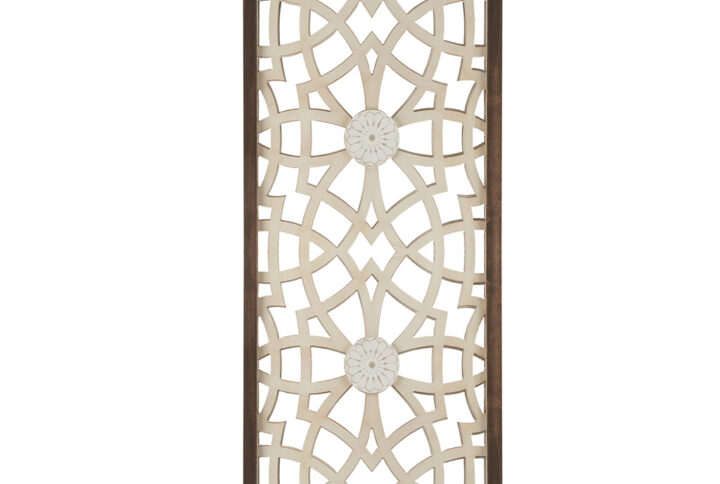 The Madison Park Damask Wood Panel Two-tone Geometric Wall Decor offers a beautiful farmhouse style update to your home decor. This wood panel wall art features a carved fretwork design on the MDF back that creates an elegant look. A solid wood frame completes the wall decor