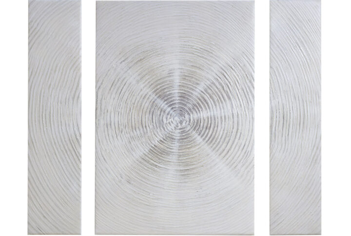 Simplicity and beauty shine through this INK+IVY Silver Sand Hand Embellished Abstract 3-piece Canvas Wall Art Set. When hung together