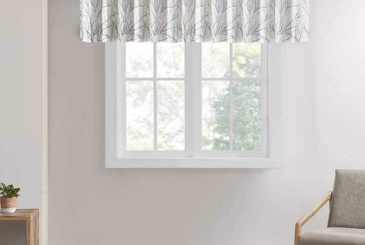 The Madison Park Andora Valance Combines Style And Nature In The Best Way. A Striking Tree Branch Design Is Embroidered On Beautiful Faux Silk