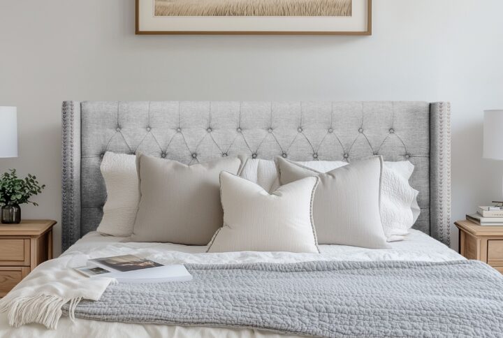 Elevate your bedroom with the Madison Park Amelia Upholstered Headboard