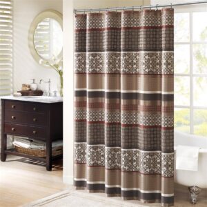 Update your space with the Princeton shower curtain. This polyester jacquard creates character with intricate geometric and damask prints in amix of brown