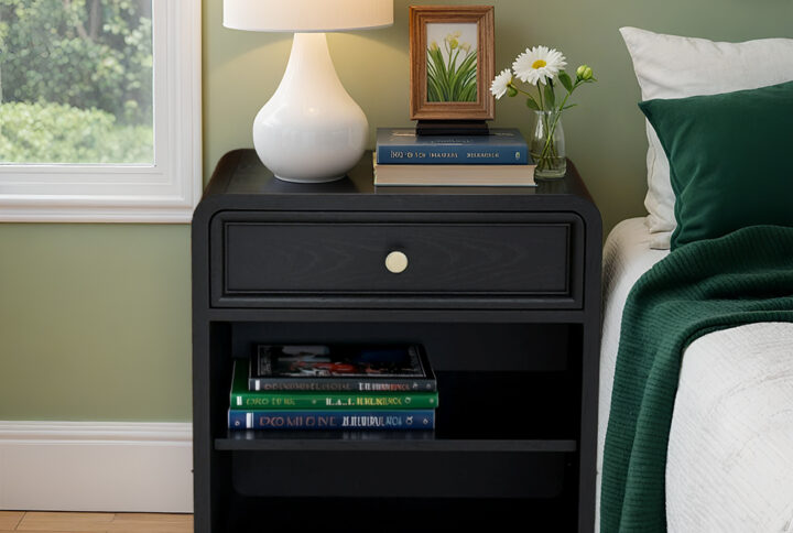 The Chapel Hill Deco nightstand exudes timeless Art Deco sophistication