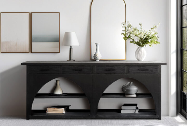 The Chapel Hill Grayson Accent Chest brings timeless Arts and Crafts style to any space with its solid wood construction and wire-brushed black and grey finish. Designed for versatility
