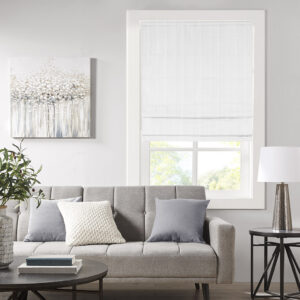 The Madison Park Galen Basket Weave Room Darkening Roman Shade offers a simple and convenient update to your home decor. This white roman shade features a basket weave texture base fabric that creates a natural look and feel. A thermal foambacking on the reverse provides energy efficiency and enhanced privacy. The cordless retraction mechanism makes it easy to open and close the window shade throughout the day