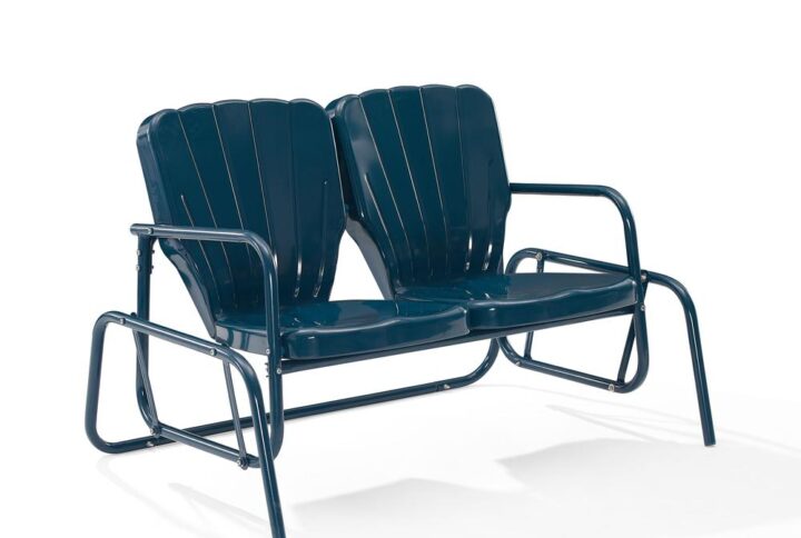 Ridgeland Outdoor Metal Loveseat Glider Navy Gloss From Crosley Furniture