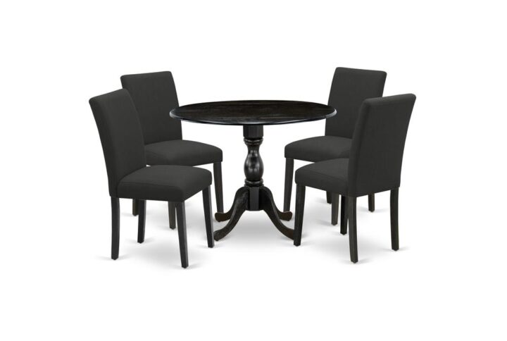 East West Furniture DMAB5-ABK-24 5 Piece Wood Dining Table Set Contains 1 Drop Leaves Dining Room Table and 4 Black Linen Fabric Dining Chair with High Back - Wire Brushed Black Finish From East West Furniture
