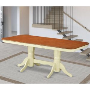 Napoleon  rectangular  round  corner  dining   table  with  17  in  self  storage  leaf  finish  in  Buttermilk  &  Cherry From East West Furniture